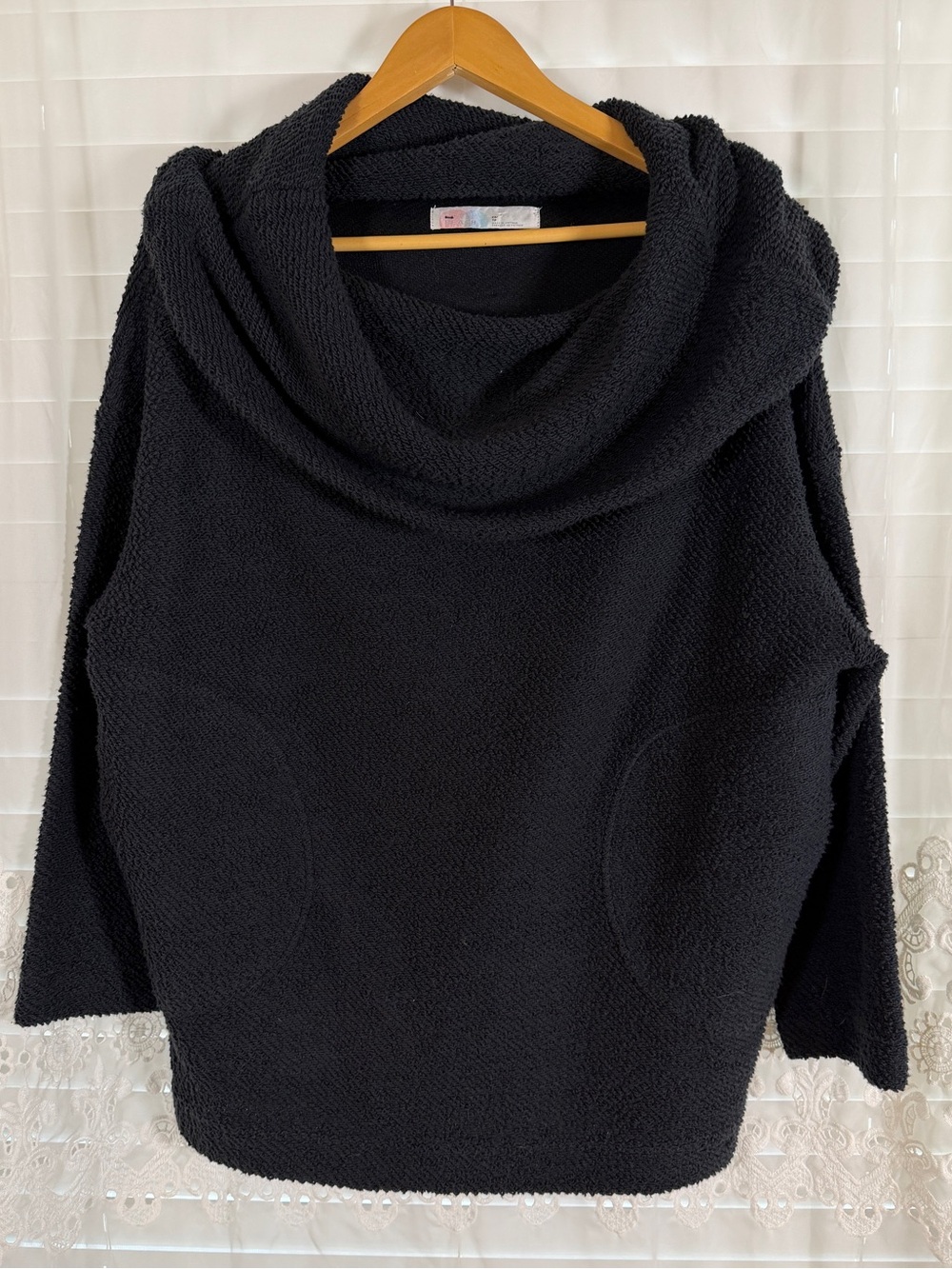 Free People beach XS black oversized terry soft lounge pocket tunic drape neck